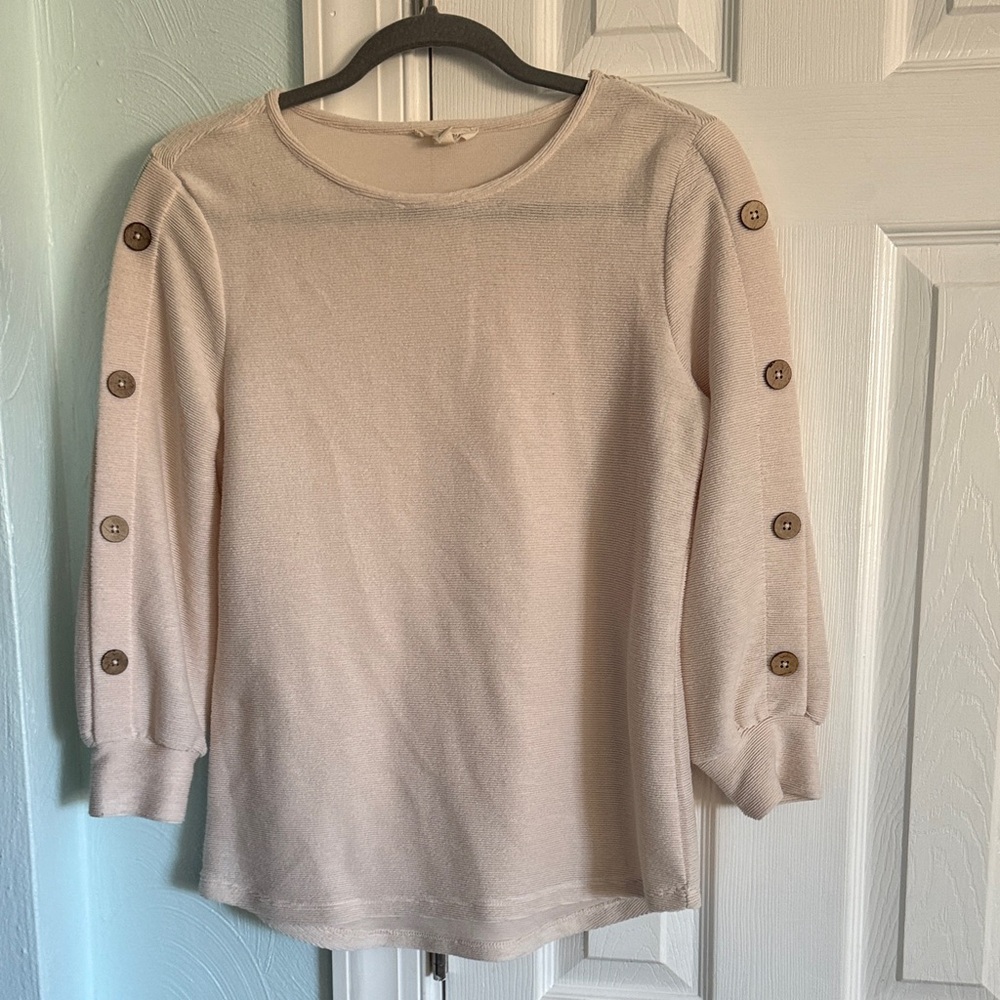 Elegant Beige Button-Sleeve Women's Top